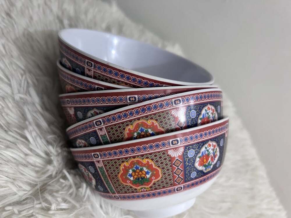 Tai-Hong Melamine Ware Rice Bowls Set of 5 No. 8004 Floral Pattern